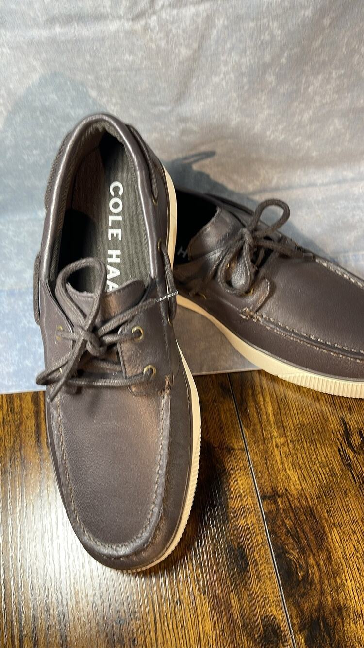 Cole Haan Mens Brown Leather Boat Shoes Lace Up Moc Toe Loafers Men’s 10M